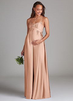 Azazie Llana Robes de demoiselle d'honneur de maternité Robe Trapèze avec poches Longueur ras du sol Satin extensible image1