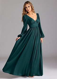 Azazie Norah Bridesmaid Dresses Pine A-Line Stretch Satin Dress image3
