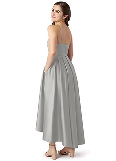 Azazie Jemima Junior Silver A-Line with Pockets Stretch Satin Dress image5