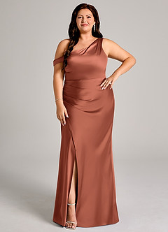 Azazie Madelyn Bridesmaid Dresses Clay Mermaid One Shoulder Stretch Satin Convertible Dress image9