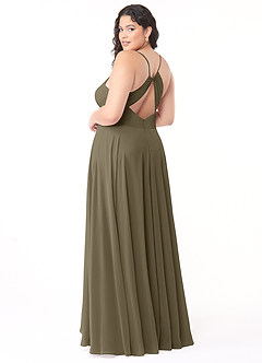 Azazie Avelina Robes de demoiselle d'honneur Robe Trapèze en Mousseline de soie Col V plissé Vert Saule image9