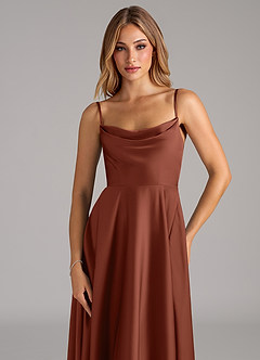 Azazie Elle Brautjungfernkleider A-Linie Plissee Stretch-Satin Kleid Lehm image2