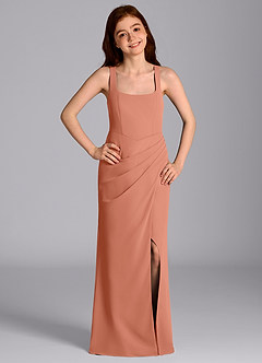 Azazie Mero Junior Vestido de Mai Tai de Gasa de Corte Sirena con Plisado image3