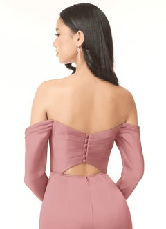 Azazie Hallie Bridesmaid Dresses Dusty Rose Sheath Off-The-Shoulder Long Sleeve Stretch Satin Convertible Dress image7