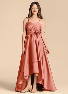 Azazie Catalina Junior Klä av A-Line i Stretch Satin Älskling Halsringning image1