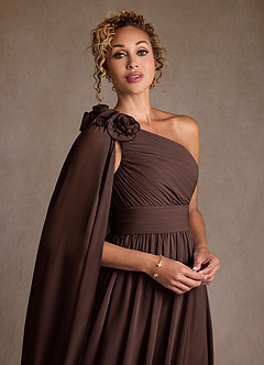 Azazie Lancaster Mère de la mariée Robes Robe Trapèze en Mousseline de soie Une épaule Ganache image4