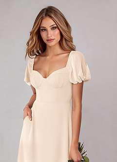Azazie Fatima Bridesmaid Dresses White Alabaster A-Line with Pockets Chiffon Dress image6