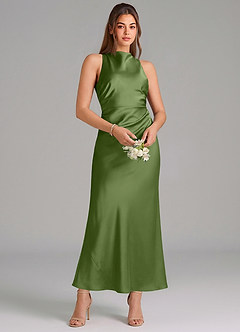 Azazie Evadne Brautjungfernkleider Etui Plissee Stretch-Satin Kleid Wacholder image3