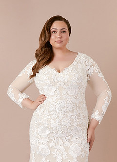 Azazie Dulce Amor Vestidos de novia Vestido de Blanco Diamante Champán de Tul de Corte Sirena con Encaje Cuello V image16