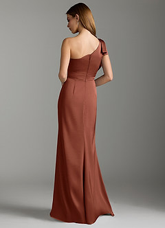 Azazie Rinna Bridesmaid Dresses Clay Mermaid Ruched Stretch Satin Dress image8