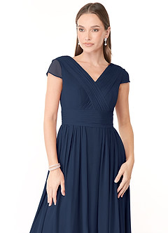 Azazie Organa Bridesmaid Dresses Dark Navy A-Line Pleated Chiffon Dress image5