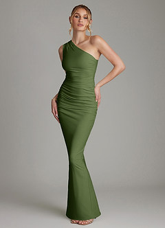 Azazie Shanice Bridesmaid Dresses Olive Sheath One Shoulder Premium Stretch Jersey Dress image1