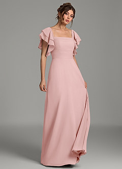 Azazie Dacia Bridesmaid Dresses Powder Pink A-Line Ruched Chiffon Dress image3