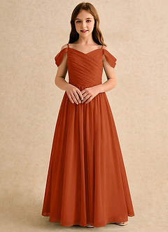 Azazie Chelo Girls Formal Flower Girl Dresses Burnt Orange A-Line Pleated Chiffon Dress image4