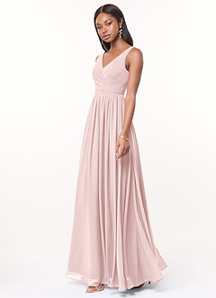Azazie Keyla Bridesmaid Dresses Blushing Pink A-Line V-Neck Pleated Chiffon Dress image3