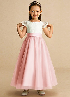 Azazie Pookie Flower Girl Dresses Blushing Pink A-Line Lace Tulle Dress image3