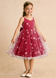 Azazie Junebug Blumenmädchenkleider Ballkleid Spaghetti Riemen Tüll Kleid Scharlachrot image5