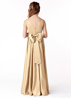 Azazie Hathaway Junior Vestido de Champán de Satén Elástico de Corte En A con Lazo image1
