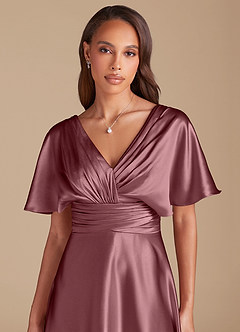 Azazie Pamela Bridesmaid Dresses Vintage Mauve A-Line Pleated Metallic Satin Dress image1