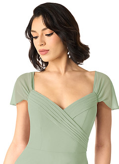 Azazie Tancie Abiti da Damigella Abito Convertibile A-Line in Chiffon a Spalla Scoperta Verde Salvia image4