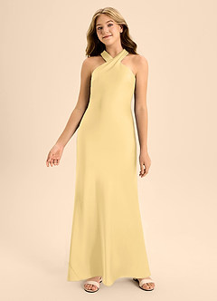 Azazie Doretta Junior Butter Mermaid Pleated Stretch Satin Dress image6