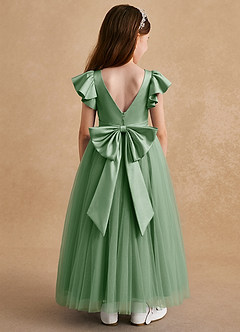 Azazie Suzy Flower Girl Dresses Matcha A-Line with Sleeves Tulle Dress image1