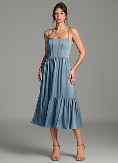 Azazie Delphina Bridesmaid Dresses Dusty Blue A-Line Corset Stretch Satin Convertible Dress image7