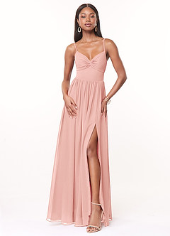 Azazie Zeya Bridesmaid Dresses Rosette A-Line V-Neck Pleated Chiffon Dress image1