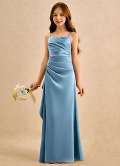 Azazie Cannoli Girls Formal Sukienki dla dziewczynek sypiących kwiaty Linia A Pofałdowany Satyna elastyczna Długość podłogi Sukienka image4