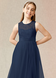 Azazie Georgette Junior A-Linie Spitze Tüll Kleid Dunkelmarine image5