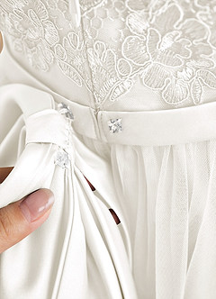 Azazie Cinna Flower Girl Dresses Ivory A-Line Lace Tulle Dress image6