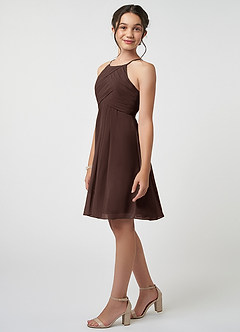 Azazie Ginny Junior Ganache A-Line Pleated Chiffon Dress image3