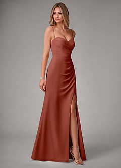 Azazie Haisley Bridesmaid Dresses Auburn Sheath Off the Shoulder Chiffon Convertible Dress image6