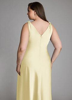 Azazie Nerine Bridesmaid Dresses Lemon Sorbet A-Line Pleated Stretch Satin Dress image12