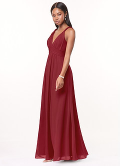 Azazie Maren Brautjungfernkleider A-Linie Plissee Chiffon Kleid Granatapfelrot image3