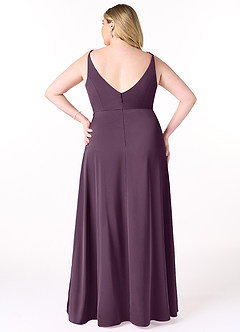Azazie Dalilah Final Sale Plum A-Line V-Neck Pleated Stretch Satin Dress image7