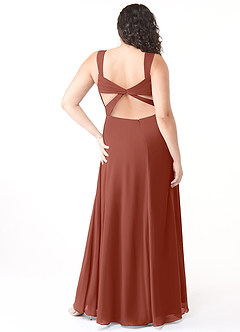 Azazie Nahrin Bridesmaid Dresses Auburn A-Line V-Neck Pleated Chiffon Dress image8