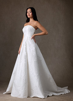 Azazie Desiree Vestidos de novia Vestido de Diamante Blanco de Jacquard Floral de Corte Princesa con Sin tirantes image3