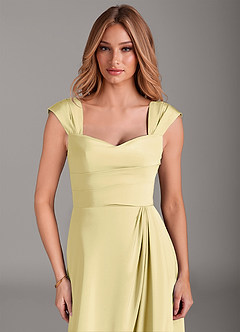 Azazie Laila Bridesmaid Dresses Lemon Sorbet A-Line Pleated Stretch Satin Dress image5