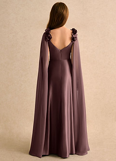 Azazie Rosita Girls Formal Blumenmädchenkleider A-Linie Plissee Matte Satin Kleid Espresso image2