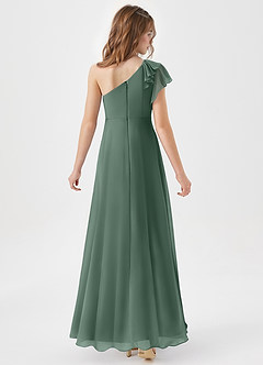 Azazie Arabella Junior Eucalyptus A-Line Ruched Chiffon Dress image6