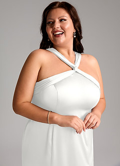 Azazie Rue Bridesmaid Dresses White Mermaid Pleated Stretch Satin Dress image13
