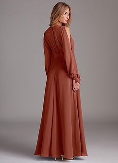 Azazie Matilda Bridesmaid Dresses Auburn A-Line Long Sleeve Chiffon Dress image2