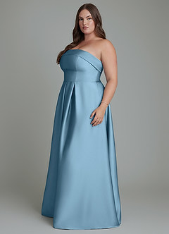 Azazie Lucienne Bridesmaid Dresses Steel Blue A-Line Strapless Stretch Satin Convertible Dress image11