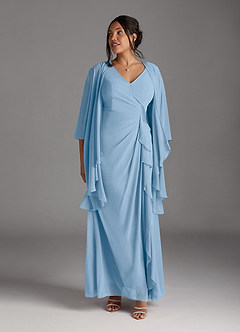 Azazie Manuella Mère de la mariée Robes Robe Trapèze en Mousseline de soie Col V plissé Poudre Bleue image12