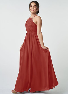 Azazie Leighton Junior Abito A-Line in Chiffon Plissettato Terracotta image4