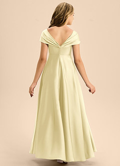 Azazie Rowena Junior Lemon Sorbet A-Line Bow Stretch Satin Dress image5