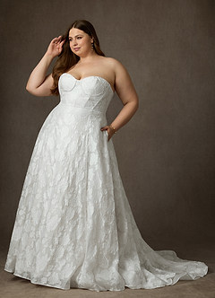 Azazie Meadow Vestidos de novia Vestido de Diamante Blanco de Jacquard Desgastado Floral de Corte Princesa con Sin tirantes image15