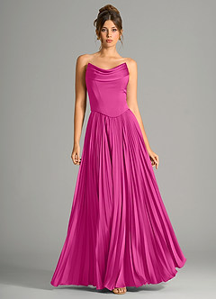 Azazie Saedra Bridesmaid Dresses Fuchsia A-Line Corset Stretch Satin Dress image5