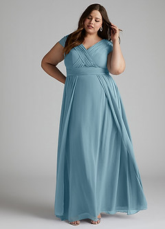 Azazie Organa Bridesmaid Dresses Moody Blue A-Line Pleated Chiffon Dress image8